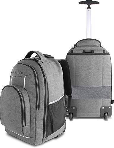 normani Rucksack mit Trolleyfunktion - 30 Liter Volumen Rucksacktrolley zum ziehen mit Laptopfach für Schule, Uni, Reisen, Ausflüge oder Einkaufen Farbe Grau mit Reflektoren