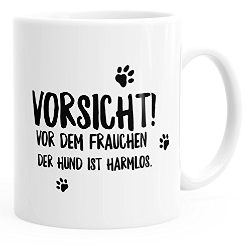 MoonWorks Kaffee-Tasse Vorsicht vor dem Frauchen der Hund ist harmlos! glänzend weiß Unisize