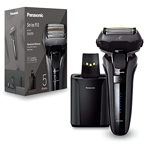 Panasonic Series 900 Premium Nass- / Trocken Rasierer ES-LV9U, 5-fach-Scherkopf mit Linearmotor, inklusiv Reinigungs- und Ladestation, schwarz