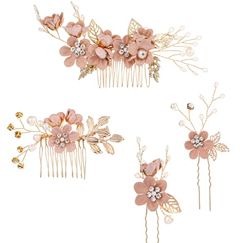 Toyvian 4 stücke Strass haarkämme floral Braut Kopfbedeckung Kristalle Stirnband dekorative Braut Stirnband Hochzeit Abend haarteile (Rosa)