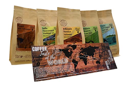 Classic Caffee - Premium Kaffee Weltreise Probierset 5x200g Kaffee - Geschenkset aus aller Welt - 100% Arabica (Ganze Bohne)