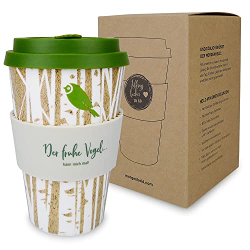 Morgenheld Dein Trendiger Forest Coffee to go Kaffeebecher aus Porzellan 380ml, Nachhaltig und in Coolem Design