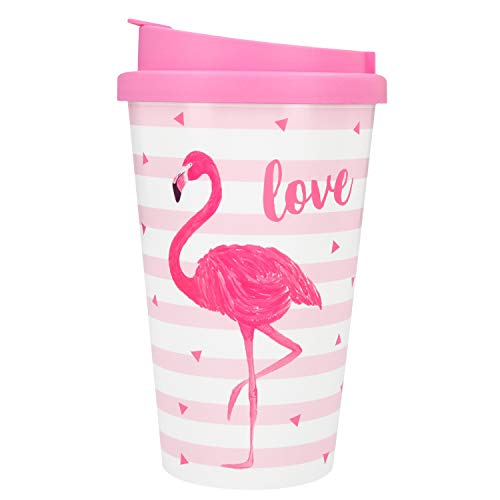 Depesche 2180.025 To-Go Becher aus Kunststoff mit Spruch, 350 ml, wiederverwendbar, Flamingo