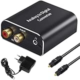 Analog Digital Wandler, Tihokile Stereo Cinch RCA R/L zu Toslink-Koaxial-Audio Adapter mit Optischem Kabel und Netzteil, Kompatibel mit Lautsprecher Verstärker Heimkino