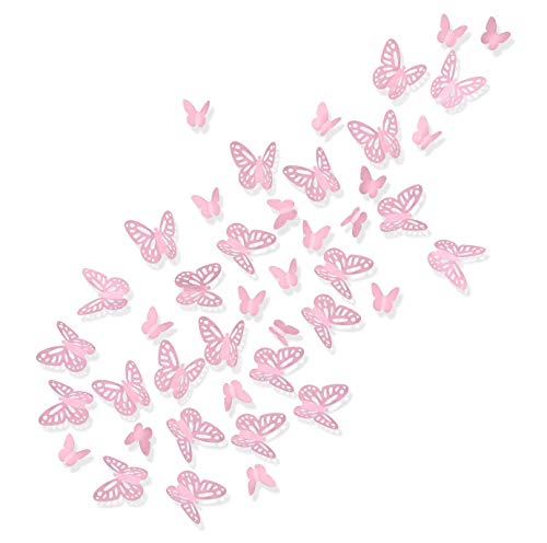 Luxbon 100 Stück 3D Schmetterling Wandtattoo Abziehbilder mit Klebepunkten Baby Schlafzimmer Deko Pink