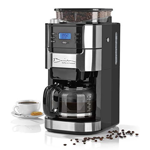 Barista Filterkaffeemaschine mit Mahlwerk mit Glaskanne | Inkl. Glas-Kanne für bis zu 10 große Tassen Kaffee | Für Kaffeebohnen und Kaffeepulver [Edelstahl ]