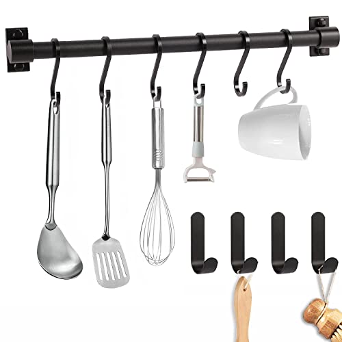Hakenleiste Küche, selbstklebende Küchenhakenleiste mit 8 beweglichen Haken, platzsparender Utensilienhalter ohne Bohren Wand-Zubehöraufhänger für Küche Badezimmer Schlafzimmer (schwarz)