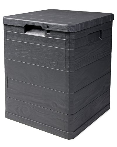 Ondis24 Aufbwahrungsbox Madera Mini Holz-Optik 90L abschließbar Truhe Kissenbox (Anthrazit)