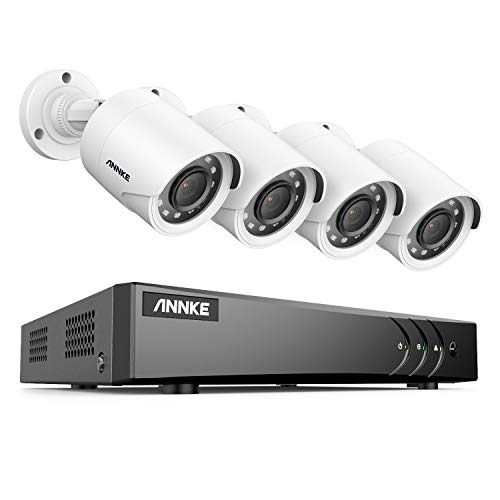 ANNKE 1080p Überwachungskamera System 8CH HD 5MP HDMI DVR Recorder mit 4 pcs außen 1080p Überwachungskamera ohne Festplatte, 30m IR Nachtsicht, Bewegung Alarm, Smartphone & PC Schnellzugriff