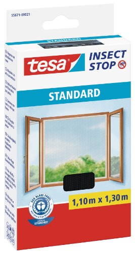 tesa Insect Stop STANDARD Fliegengitter für Fenster - Insektenschutz zuschneidbar - Mückenschutz ohne Bohren - 1 x Fliegen Netz anthrazit - 110 cm x 130 cm