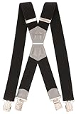 Decalen Hosenträger für Herren extra breit und stark 4 cm mit 4 Clips X-Form Lang für Männer und Frauen Einheitsgröße (Schwarz 4)