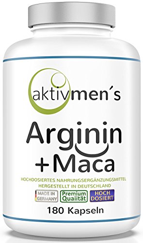 aktivmen´s Arginin + Maca hochdosiert - für stark aktive Männer, von Experten* geprüft - 100% vegan, 180 Kapseln, L-Arginin Base 3600 + Maca 6000 (Maca Wurzel Extrakt 20:1) 1 Dose (1 x 140 g)