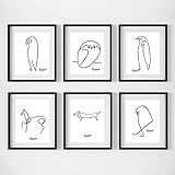 Sunsightly Nordic Minimalist Wandkunst Picasso Tiere Poster Abstrakte Strichzeichnungen Leinwand Bildkunst Skandinavische Malerei Gemälde Inneneinrichtung 6 Kein Rahmen