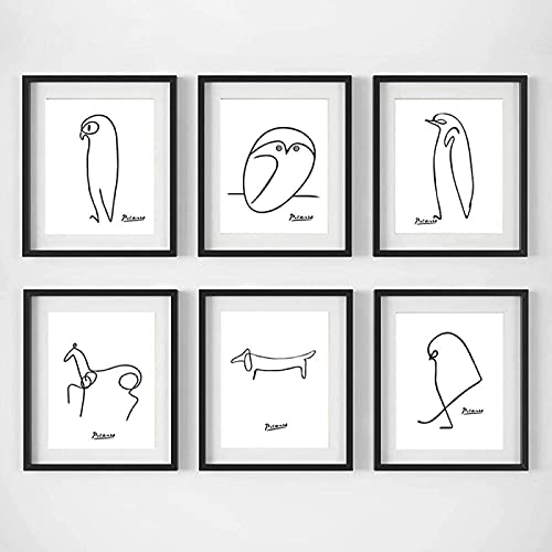 Sunsightly Nordic Minimalist Wandkunst Picasso Tiere Poster Abstrakte Strichzeichnungen Leinwand Bildkunst Skandinavische Malerei Gemälde Inneneinrichtung 6 Kein Rahmen