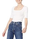 Amazon Essentials Damen Halbarm-T-Shirt mit eckigem Ausschnitt in schmaler Passform, Grellweiß, M