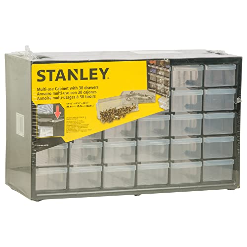 Stanley Kleinteilemagazin (36,5 x 15,5 x 22,5 cm, mit 30 Schubladen, bruchfester Kunststoffrahmen, transparente Schubladen, geeignet für Wandmontage) 1-93-980
