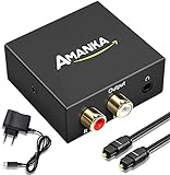 Audio Konverter Wandler Digital,AMANKA Toslink und Koaxial zu Analog (Cinch und 3,5mm Klinke) mit Netzteil 5V/DC und Toslink kabel - Schwarz