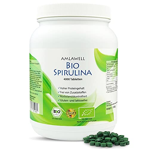 Amlawell Bio Spirulina Tabletten - Vegan - ohne Laktose und Gluten - aus deutscher Herstellung - in 1000 g Packung erhältlich - DE-ÖKO-040