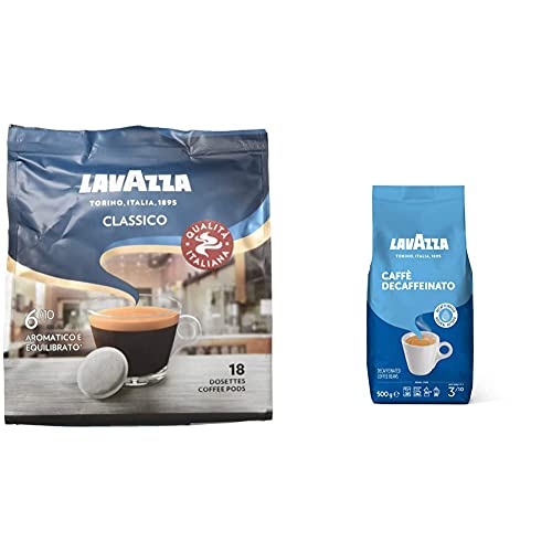 Lavazza Kaffee Pads - Classico - 180 Pads - 10er Pack (10 x 125 g) & Caffè Decaffeinato Kaffeebohnen, 500g