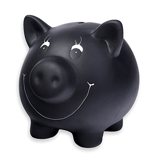 Schramm® Sparschwein schwarz aus Keramik mit Tafellack beschreibbar mit Kreide Sparschweine Schwein inklusive Kreide und verschließbar