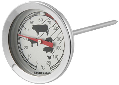 Fackelmann Bratenthermometer, Steakthermometer mit Markierung der empfohlenen Garpunkte für Kalb, Rind, Lamm, Schwein und Geflügel (Farbe: Silber/Weiß/Rot/Schwarz), Menge: 1 Stück