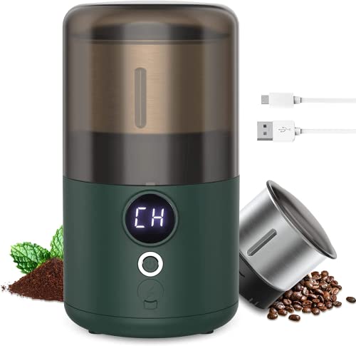 Lecone Kaffeemühle Elektrische Gewürzmühle USB Wiederaufladbar mit abnehmbarem Edelstahlbehälter Tragbare Gewürzmühle elektrisch für Kaffeebohnen, Kräuter, Samen, Körner und Nüsse