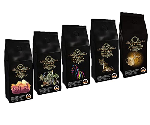 Länderkaffee Probierpaket 'Afrika' 5 x 500g Spitzenkaffees aus Äthiopien, Kenia, Ruanda, Uganda und Tansania 2500 Gramm ganze Bohne