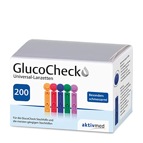 GlucoCheck Universal-Lanzetten von aktivmed für alle gängigen Stechhilfen zur schmerzarmen Blutentnahme für Diabetiker, 200 Stück