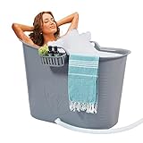 FlinQ Bath Bucket Grau | Mobile Badewanne für Erwachsene | Ideal für kleine Badezimmer | Badewanne Erwachsene XL und Kinder | Badewanne Outdoor | Tragbare Kunststoff Badewanne für Dusche