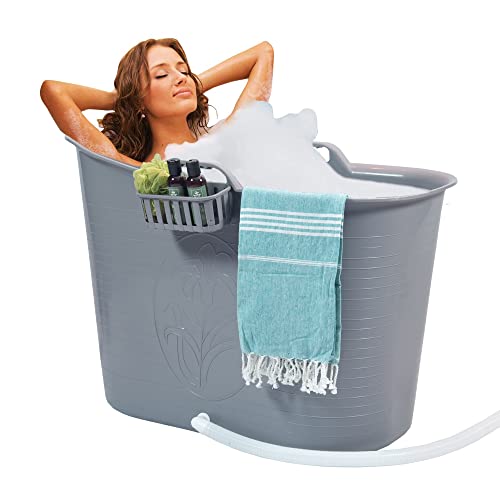 FlinQ Bath Bucket Grau | Mobile Badewanne für Erwachsene | Ideal für kleine Badezimmer | Badewanne Erwachsene XL und Kinder | Badewanne Outdoor | Tragbare Kunststoff Badewanne für Dusche