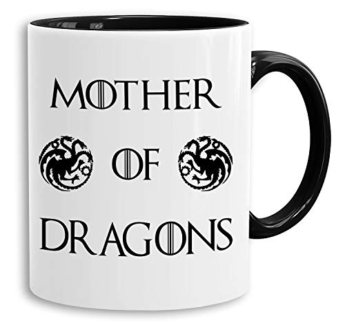 Mother of Dragons - Tasse Kaffeetasse Targaryen thrones game of stark lannister baratheon Daenerys khaleesi tv blu-ray dvd, Farbe:Weiß