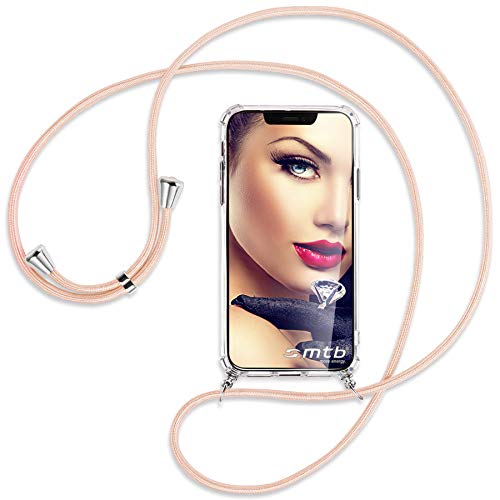 mtb more energy® Handykette kompatibel mit Sony Xperia XA (F3111, F3113 / 5.0'') - Rose Peach - Smartphone Hülle zum Umhängen - Anti Shock Strong TPU Case