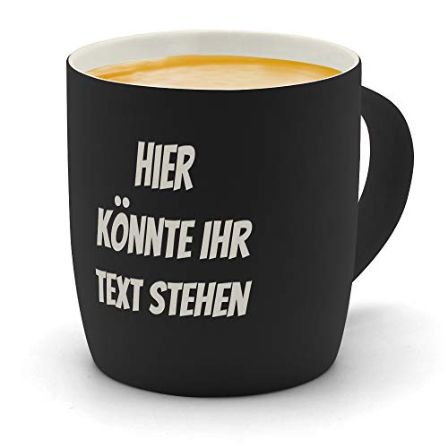 printplanet - Kaffeebecher mit eigenem Text graviert - SoftTouch Tasse mit Wunschtext - Matt-gummierte Oberfläche - Farbe Schwarz