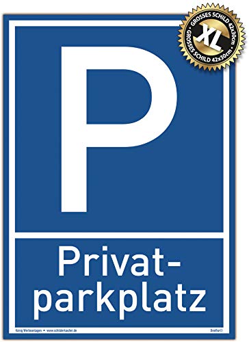Großes Schild Privat Parkplatz | Alu 30 x 42 cm | stabiles Alu Schild mit UV-Schutz | blau | Privatparkplatz Parken verboten | Dreifke®