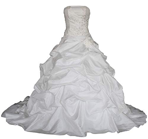 Romantic-Fashion Brautkleid Hochzeitskleid Weiß Modell W055 A-Linie TAFT Perlen Pailletten Blüten DE Größe 54