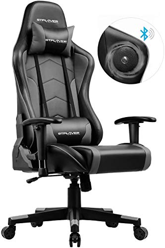 GTPLAYER Gaming Stuhl Bürostuhl mit Lautsprecher Schreibtischstuhl Drehstuhl Ergonomisches Design PC Stuhl Multi-Funktion E-Sports Chefsessel (Schwarz-Grau)