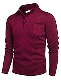 COOFANDY Pullover Herren Henley Kragen Pullover Winter Casual Slim Fit Langarmshirt mit Tasche Rot XXL