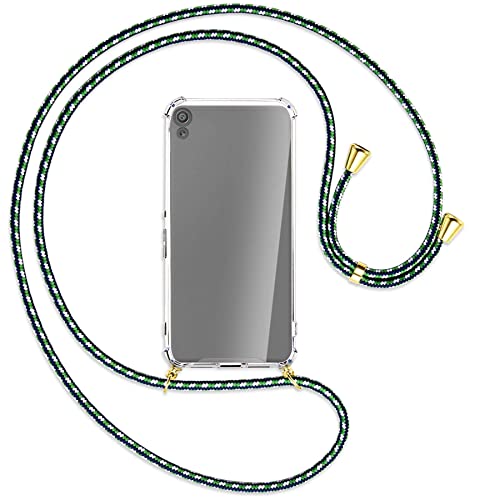 mtb more energy® Handykette kompatibel mit Sony Xperia XA (F3111, F3113 / 5.0'') - Maritim/Gold - Smartphone Hülle zum Umhängen - Anti Shock Strong TPU Case