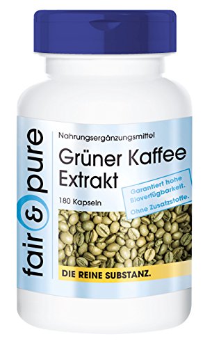 Grüner Kaffee Extrakt 500mg - hochdosiert mit 45% Chlorogensäure - vegan - 180 Kapseln
