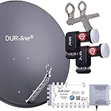 DUR-line 8 TN/2 Satelliten Set - Qualitäts-Alu-Satelliten-Komplettanlage - Select 85cm/90cm Spiegel/Schüssel Anthrazit + Multischalter + 2xLNB - für 8 Receiver/TV [Neuste Technik, DVB-S2, 4K, 3D]