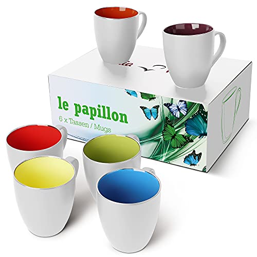 MIAMIO – 6 x 350 ml Kaffeetassen/Kaffeebecher Set - Le Papillon Kollektion (Bunt)