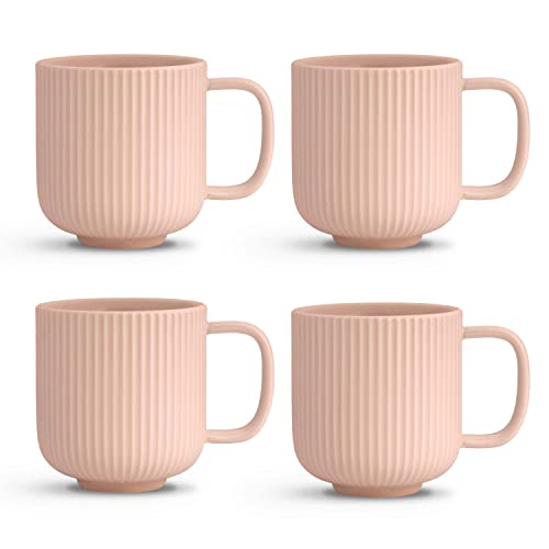 KØZY LIVING Keramik Tasse 4 Stk - 300 ml Tassen-Set in skandinavischem, nordic Design - perfekt für Kaffee oder Tee - Pastellrosa