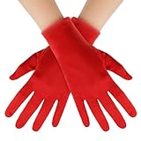 Yolev Kurze Satin Handschuhe Rot für Damen Braut Tanzhandschuhe Party Stretch Handschuhe Erwachsenengröße Gesamtlänge 22,9 cm für Hochzeitsbankettkleider und Partytänze