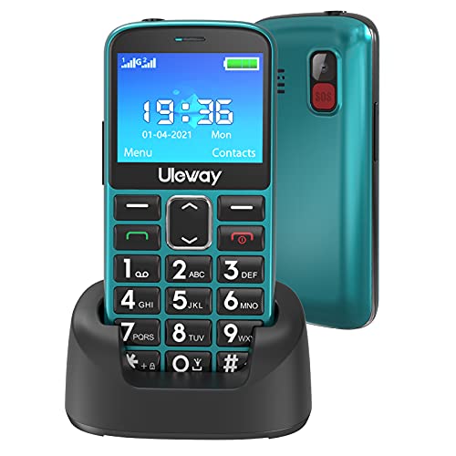 Uleway Seniorenhandy mit großen Tasten und Mobiltelefon ohne Vertrag,2,3 Zoll LCD|Hörgeräte kompatibel|SOS-Funktion |Dual SIM Handy |Taschenlampe und Ladestation