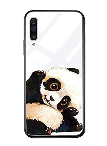 Alsoar Case ersatz für Galaxy A50 Hülle,Personalisiert Hülle Kompatibel mit Samsung A50,Ultra Dünn Silikon TPU und Gehärtetes Glas Zurück Design Tasche Schale Kratzfeste Schutzhülle (Panda-1)