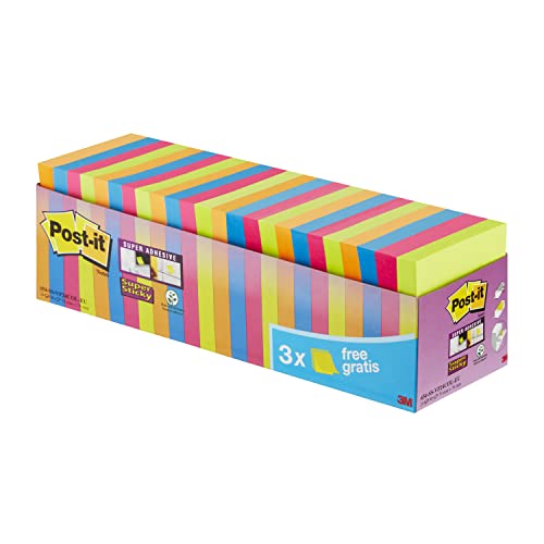 Post-it Super Sticky Notes, farbig, 76 mm x 76 mm, 21 + 3GRATIS-Blöcke/Packung