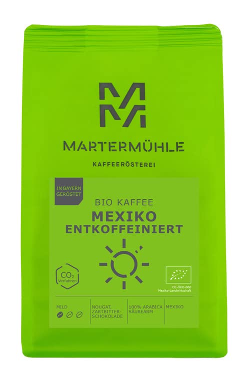 Martermühle Mexiko Bio Kaffeepulver entkoffeiniert 250g mild I Arabica I Aromen: Nougat, Zartbitterschokolade I Gemahlene Bio Kaffee-Bohnen schonend geröstet, säurearm