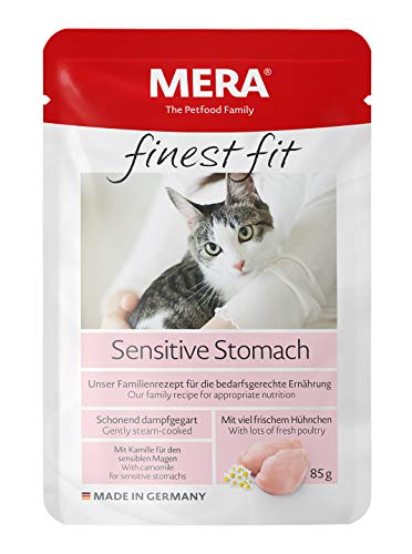 MERA finest fit Sensitive Stomach, Katzenfutter nass für Katzen mit sensiblem Magen, Nassfutter aus Geflügel, Futter für einen gesunden Darm, getreidefrei (12 x 85g)