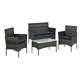 STILISTA® Polyrattan Sitzgruppe 1 Bank + 2 Stühle + 1 Tisch mit Glasplatte, Lounge Set, grau