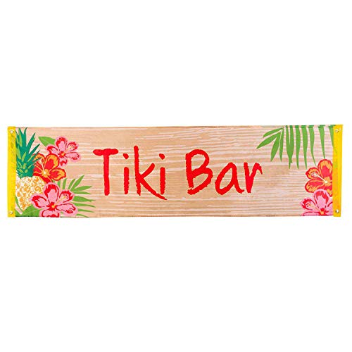 Boland 52490 - Banner Tiki Bar, Größe 50 x 180 cm, aus Polyester, Fahne mit Motiv, Dekoration, Strandparty, Karneval, Mottoparty, Geburtstag